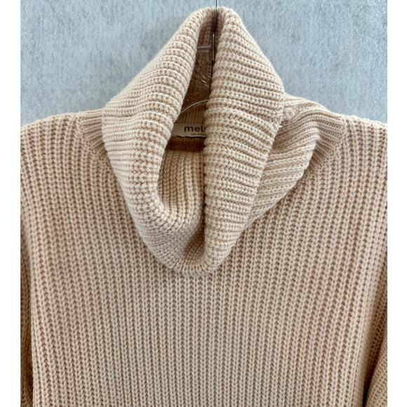 Mello Size Medium Sweater Turtle Neck Floral Embroidered Sleeves Knit Pink - Picture 7 of 9